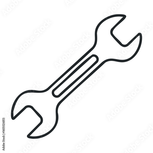 Simple wrench icon design: basic black and white adjustable tool outline. Vector illustration