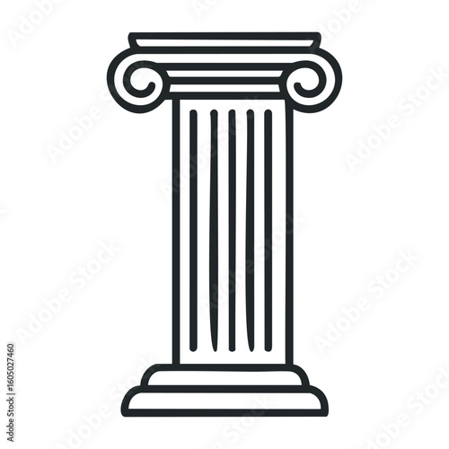 Classic greek column illustration with ionic capital detail. Vector illustration
