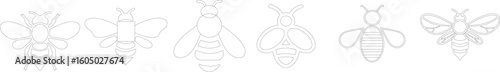 Art & IllustBee icon set.Honey bee icon vector silhouette illustration isolated on white background.Whimsical bee icons set.Set of cute bee illustration designs.set of party.Linear style nature,ration