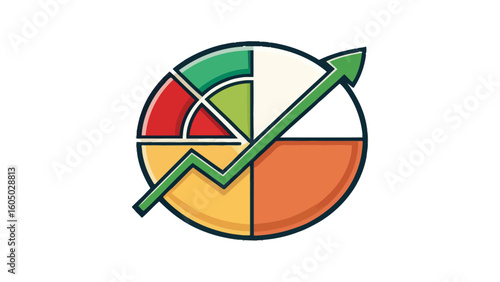 Colorful pie chart with arrow showing business growth and progress illustration
