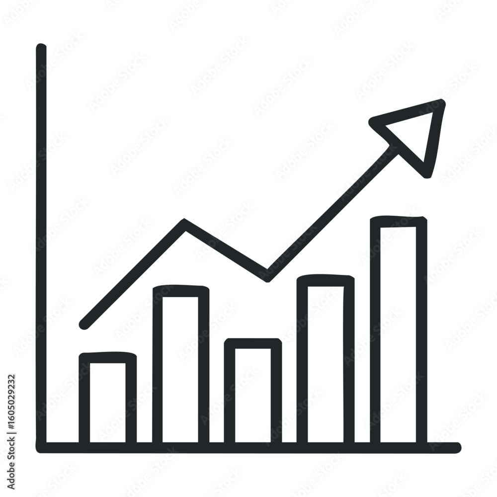 Black trend graph with rising bar chart and arrow showing growth. Vector illustration Black trend graph with rising bar chart and arrow showing growth. Vector illustration