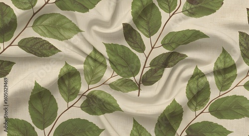 Soft Leaf Pattern on Cream Linen