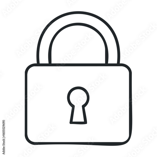 Simple black and white padlock icon with keyhole on solid white background. Vector illustration