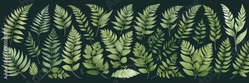Vector designer elements set collection of green forest fern, tropical green eucalyptus greenery art foliage natural leaves herbs in watercolor style. Decorative beauty elegant illustration for design