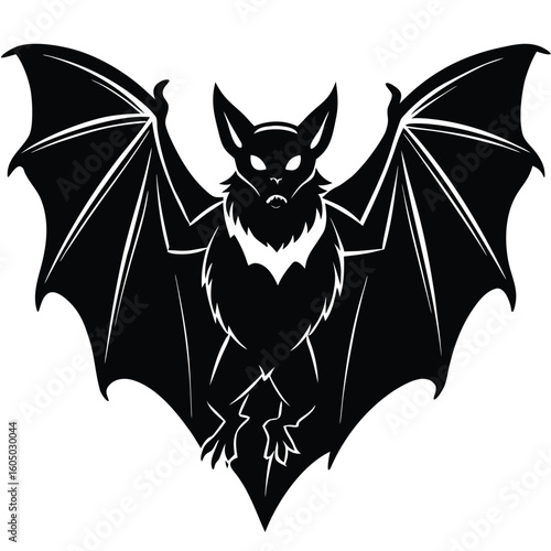 Black bat flying wings spread silhouette
