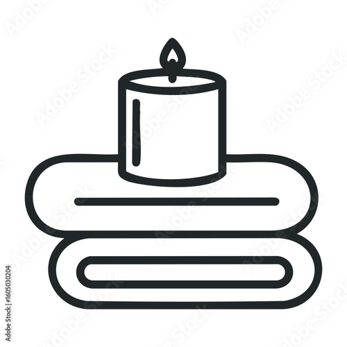 Minimalist spa concept with candle on towels for relaxation and tranquility. Vector illustration