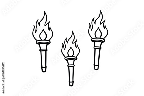 Hand Drawn Cartoon Torches With Fire