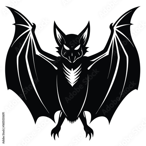 Black bat flying wings spread wide silhouette