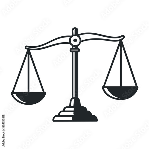 Classic balance scale symbolizing justice and equality on white background. Vector illustration