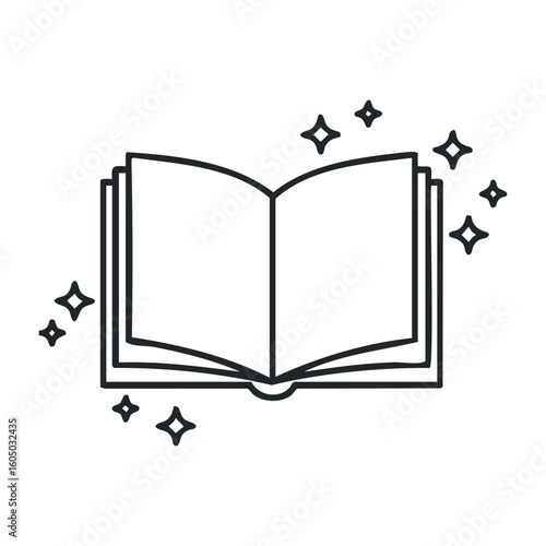 Open book with sparkles icon — educational and magical inspiration. Vector illustration
