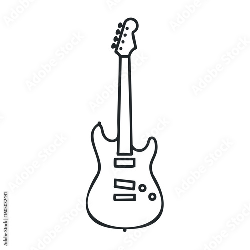 Minimalist black and white electric guitar sketch with detailed lines. Vector illustration