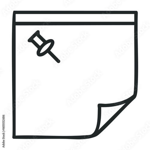 Sticky note icon with push pin on blank paper background. Vector illustration