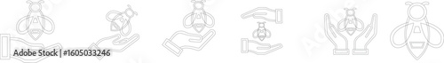 Art & IllustBee icon set.Honey bee icon vector silhouette illustration isolated on white background.Whimsical bee icons set.Set of cute bee illustration designs.set of party.Linear style nature,ration