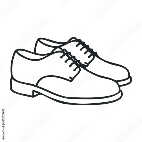 Black and white classic men's oxford shoes line art design. Vector illustration