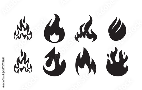 Black Flame Icon Set. Collection of Stylized Fire Silhouettes. Victor illustration eps10