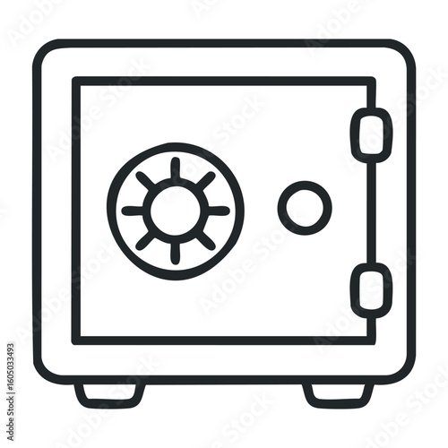 Secure metal safe with combination dial and handle for valuable storage. Vector illustration