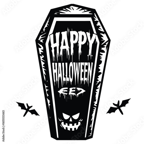Black coffin happy halloween bats silhouette