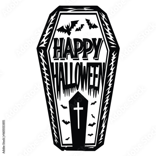 Black coffin happy halloween bats tombstone holiday