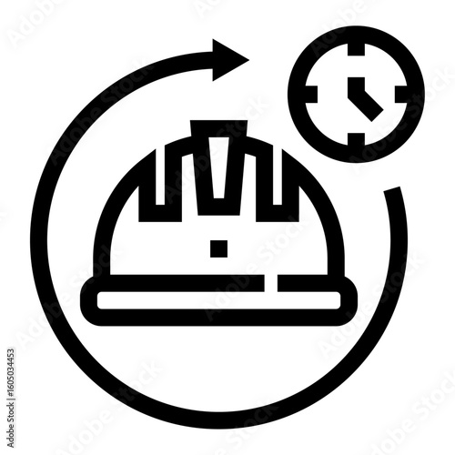 Icono de turno de trabajo. Casco de obrero junto a un reloj. Organización laboral y control de horarios. Ilustración vectorial