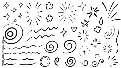 Hand-Drawn Decorative Elements Set – Doodle Swirls, Stars, Lines & Sparkle Icons