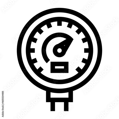 Icono de medidor de presión. Manómetro con aguja en zona alta. Monitoreo técnico, control y medición. Ilustración vectorial