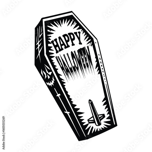 black and white halloween coffin design clip art preview