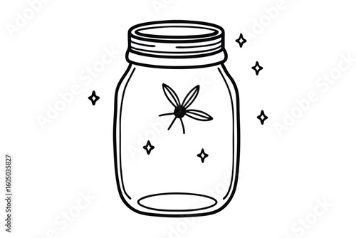 Firefly Jar Glowing Lamp Cartoon Vector