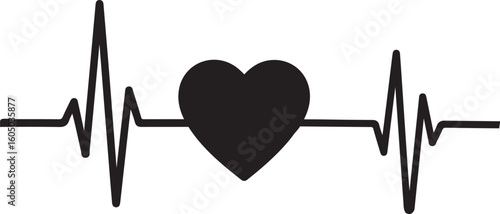 Heartbeat silhouette, heart and heartbeat silhouette vector, heart beat line icon, continuous lines heart beats drawing silhouette vector illustration
