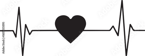 Heartbeat silhouette, heart and heartbeat silhouette vector, heart beat line icon, continuous lines heart beats drawing silhouette vector illustration