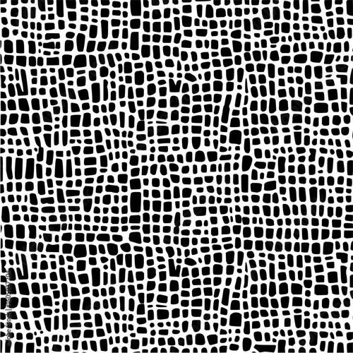 Seamless pattern of black irregular rectangles on white background creates a mosaic texture look