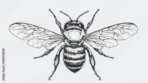 Detailed Black and White Drawing of a Little Bee, Perfect for Creative Projects
