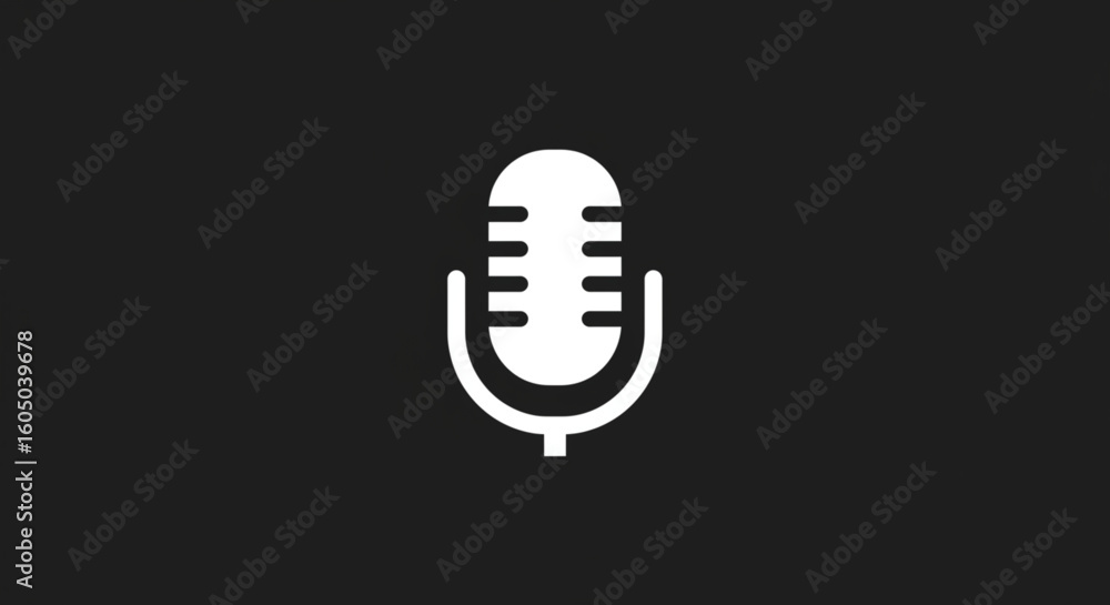 Simple white microphone icon on a dark background. Simple white microphone icon on a dark background.