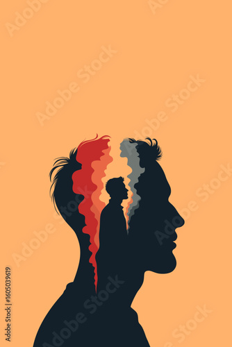 Trauma, Child, Childhood, Man, Personality, Schizophrenia, Psychology, Split, Depression, Axiocity, Mental Health, Vector, Artwork
