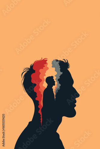 Trauma, Child, Childhood, Man, Personality, Schizophrenia, Psychology, Split, Depression, Axiocity, Mental Health, Vector, Artwork