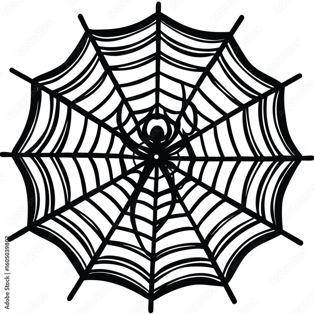 Fototapeta premium Black spider web with arachnid white