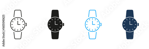 Wristwatch Line And Solid Icon Set. Timekeeping, Fashion Accessory, And Punctuality Symbol Collection. Classic Analog Watch Design. Isolated Vector Illustration