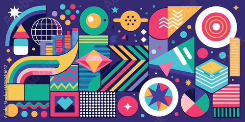 A vibrant background featuring an array of elegant shapes in a harmonious blend of colors..eps