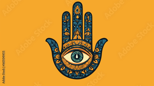 Hamsa Hand All Seeing Eye Cartoon Illustration