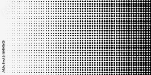 Dotted halftone gradient texture. Vanishing polka dot background. Repeating dots gradation pattern background. Black fading comic pop art overlay backdrop.