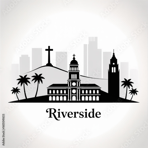 Riverside Skyline Silhouette - Historic City in California Vector Illustration