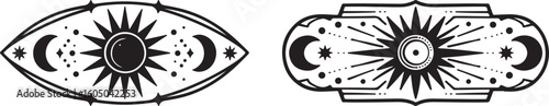 Celestial sun and moon ornate decorative elements in a row