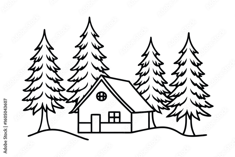 Snow Covered Trees And Cabin Snow Covered Trees And Cabin