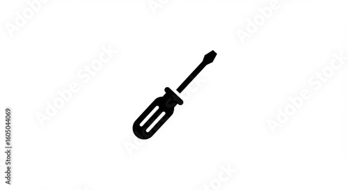 Simple black silhouette of a screwdriver with a plastic handle, isolated on a white background.
