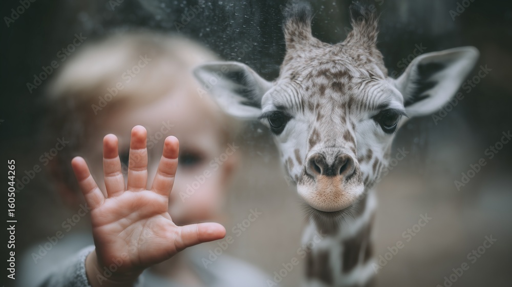 Obraz premium Touching Innocence: A Child?s Hand Against Glass