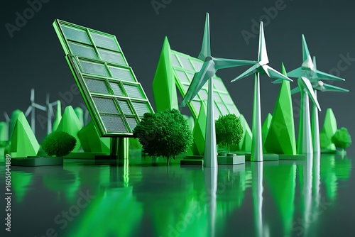 Wallpaper Mural Abstract futuristic green energy concept, showcasing solar panels and wind turbines, symbolizing innovation in sustainable energy. Torontodigital.ca