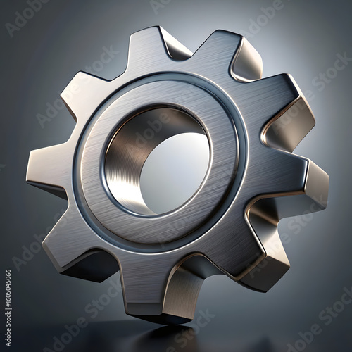 3D Metallic Gear - Symbol of Engineering, Mechanism, and Technology