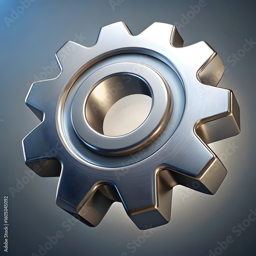 3D Metallic Gear - Symbol of Engineering, Mechanism, and Technology