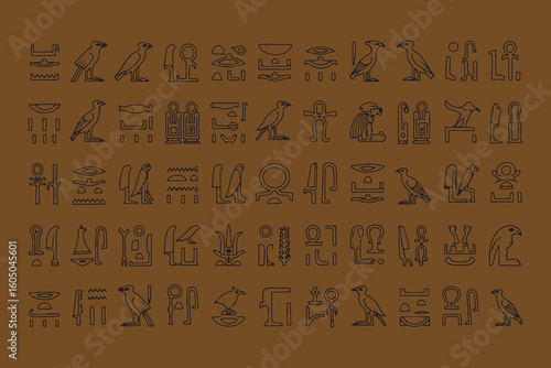 Ancient egyptian hieroglyphs on a textured brown background