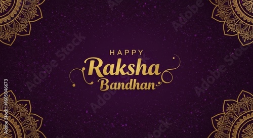 Happy Raksha Bandhan Greeting Card, Festive Background With Gold Ornamentation and Text Space