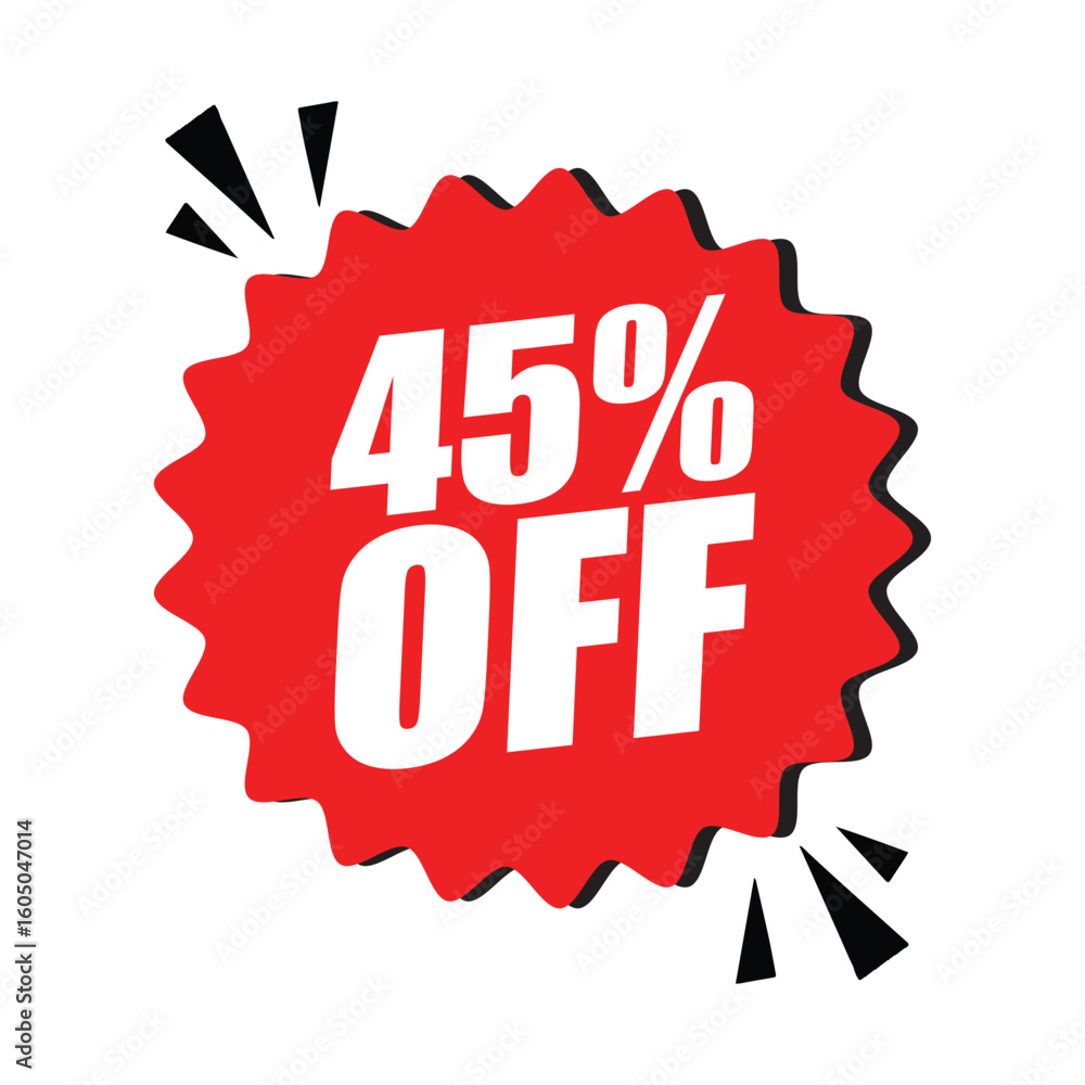 45% Off Red Badge – 45% Discount Sticker for Sales, Offers, and Promotions 45% Off Red Badge – 45% Discount Sticker for Sales, Offers, and Promotions